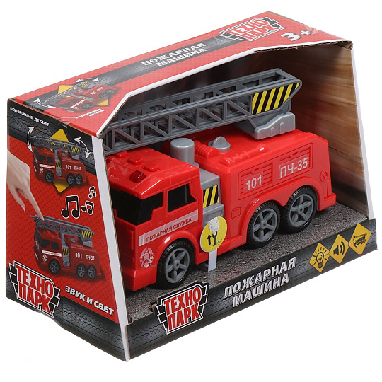 Пожарная машина Технопарк, 17 см, свет, звук, подвижные элементы, пластик, C403-R