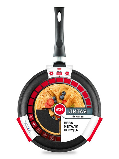 Блинница алюминий, 24 см, антипригарное покрытие, Нева Металл Посуда, 6224, бакелитовая ручка