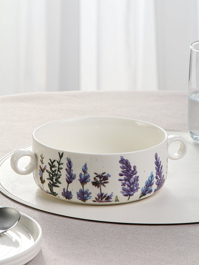 Салатник фарфор, круглый, 16 см, с ручками, Лаванда, Bronco, 189-271
