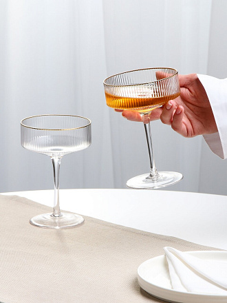 Бокал для шампанского, 300 мл, стекло, 2 шт, Daniks, Future, рифленые, креманка, золотая отводка