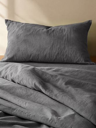 Постельное белье евро, простыня 240х260 см, 2 наволочки 70х70 см, 2 наволочки 50х70 см, пододеяльник 200х220 см, Silvano, вареный хлопок, Графит