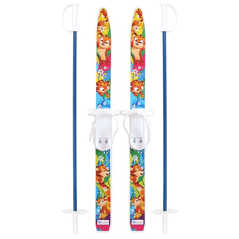 Лыжи для детей, 75 см, с палками, 75 см, стеклопластик, белые полозья, в сетке, Лыжики-пыжики, Тигренок, 9309-00