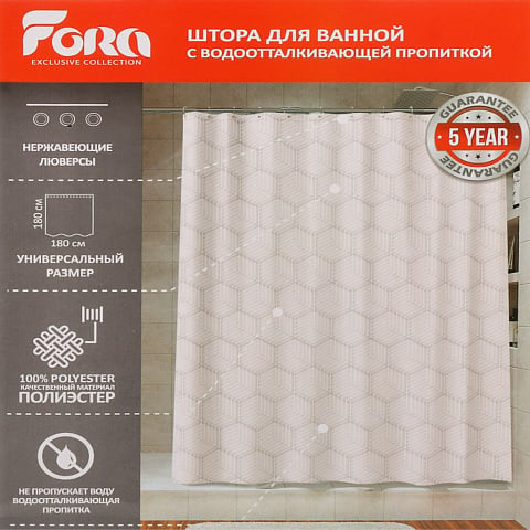 Штора для ванн 180х180 см, полиэстер, Fora, Delicate white, белая, FOR-PH-DLW