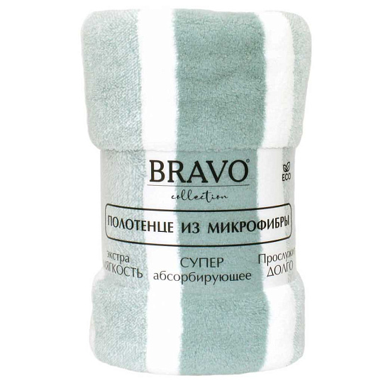 Полотенце банное 65х130 см, 80% полиэстер, 20% полиамид, 310 г/м2, Страйп, Bravo, мятное, Китай, М0908_34