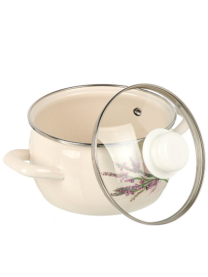 Кастрюля эмалированная сталь, 2 л, крышка стекло, полусфера, ЛЗЭП, Лаванда, С-4210САП2/4Жм, индукция