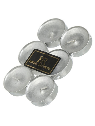 Свеча декоративная чайная, 1.2х3.8 см, 6 шт, серебро, лакированная, 400231