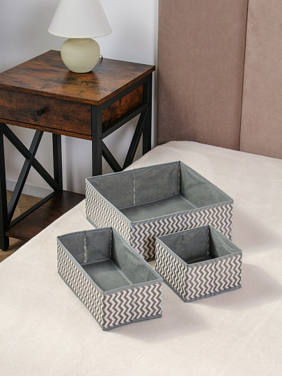 Кофр для хранения, складной, 3 шт, серая волна, 29х29х11-2, 28х13х5х9.8-2, 15х15х10-2, A190052