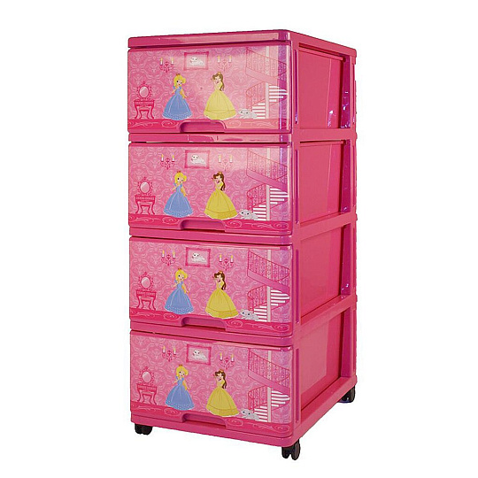 Комод 4 ящика, Принцесса, 40х50х94 см, розовый, Dunya Plastik, для девочек, 04031