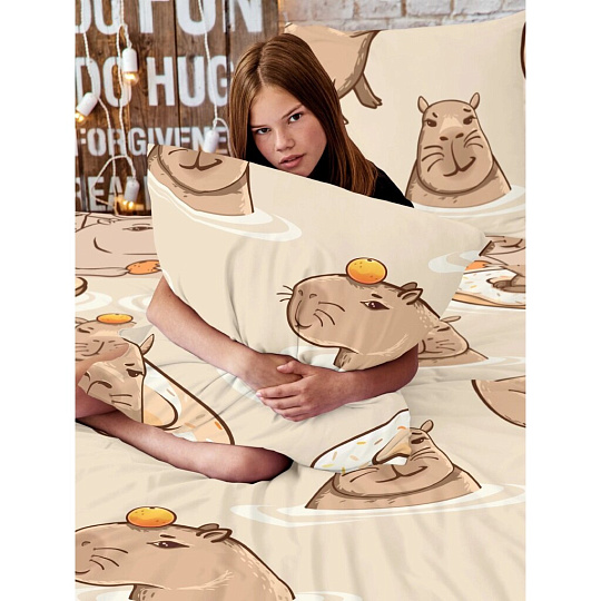 Постельное белье детское 1.5-спальное, простыня 150х214 см, 1 наволочка 70х70 см, пододеяльник 143х215 см, Crazy Getup, перкаль, Capybara 984611