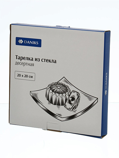 Тарелка десертная, стекло, 20 см, рифленая, квадратная, Новогодняя Елочка, Daniks