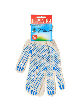 Перчатки х/б, ПВХ покрытие, точка, универсальный размер, 7.5 класс вязки, 3 нити, белая основа, Стандарт, европодвес
