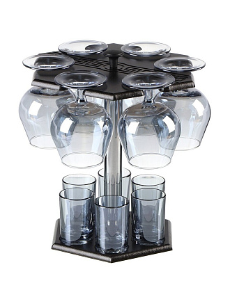 Набор для спиртного 12 предметов, стекло, 6 бокалов для бренди 250 мл, 6 стопок 50 мл, с баром, Glasstar, Черное море, B_O_RNBS_1740_22