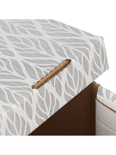 Коробка для хранения, 1 секция, с крышкой, складная, 32х26х17 см, гофрокортон, белый/бурая, Листья, Д20104/№1