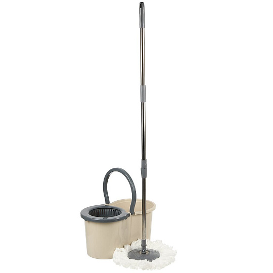 Набор для уборки ведро с отжимом, швабра МОП, бежевый, SPIN MOP, 37995