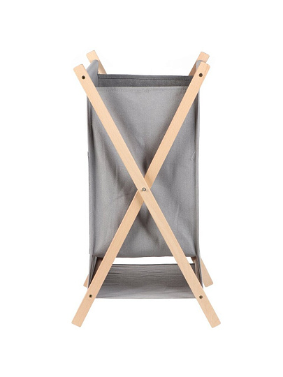 Корзина для белья, 39х62 см, прямоугольная, дерево, текстиль, серая, Y4-7886