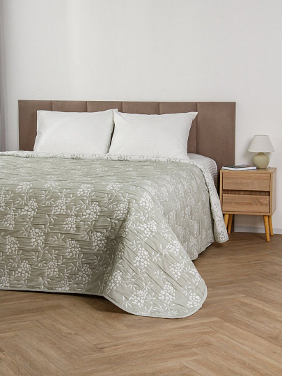 Покрывало евро, 180х200 см, 100%пэ, двустороннее, Silvano, Азалия, серо-зеленое