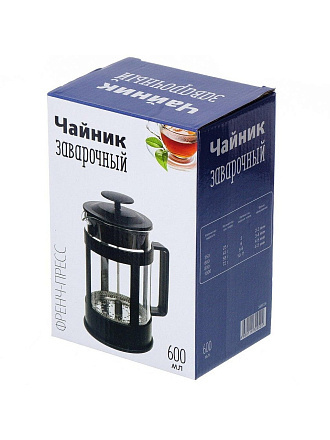 Френч-пресс 0.6 л, стекло, пластик, черный