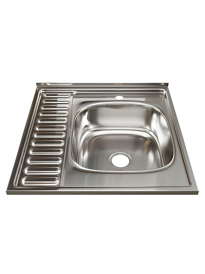 Мойка кухонная накладная, Mixline, нержавеющая сталь, 600х600 мм, правая, 0.8 мм, с сифоном