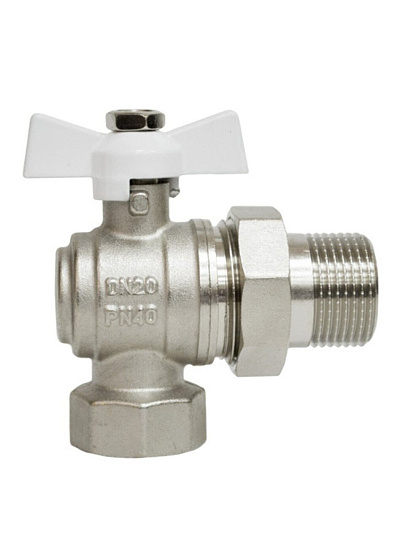 Кран для воды, 3/4", латунь, угловой, ручка-бабочка, с американкой, STI