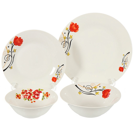 Тарелка обеденная, керамика, 23 см, круглая, Красный Тюльпан, Daniks