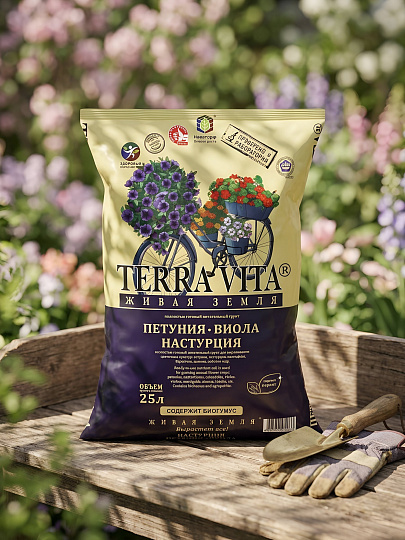 Грунт Живая земля, для петуний, виол, настурций, 25 л, Terra Vita