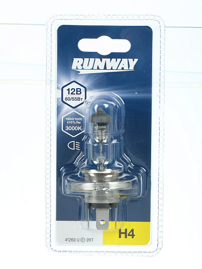 Лампа автомобильная Runway, Н4, RW-H4-b, галоген, 12v 60/55w, блистер