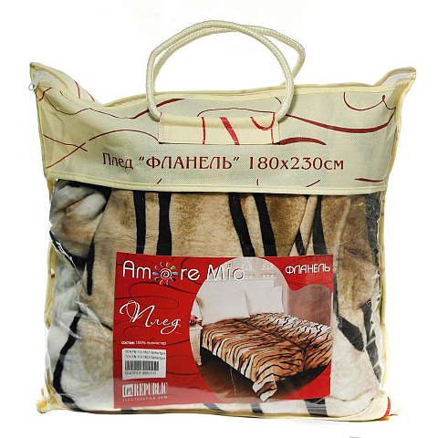Плед Amore Mio двуспальный (180х230 см) фланель, в сумке, Спина тигра 63242