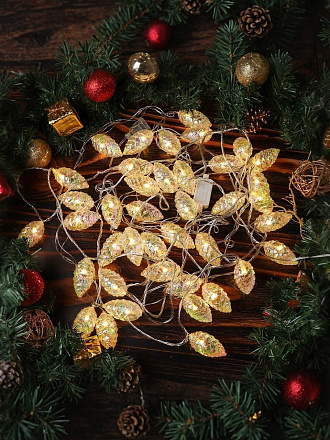Гирлянда 40 ламп, 8 м, 1 режим, Шишки, теплый белый свет, прозрачная, сетевая, Y4-8577