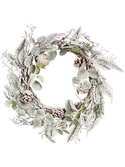 Венок рождественский 40 см, с шишками, заснеженный, SYHHA-0823076