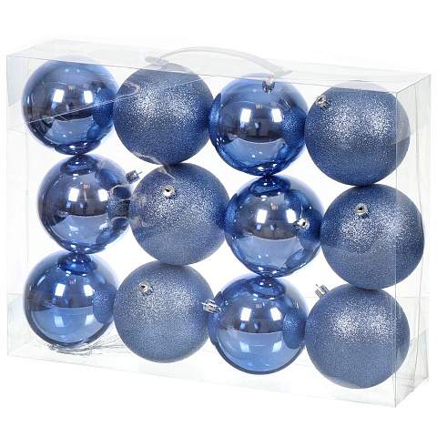 Елочный шар 12 шт, голубой, 10 см, пластик, SYQA-012146IB