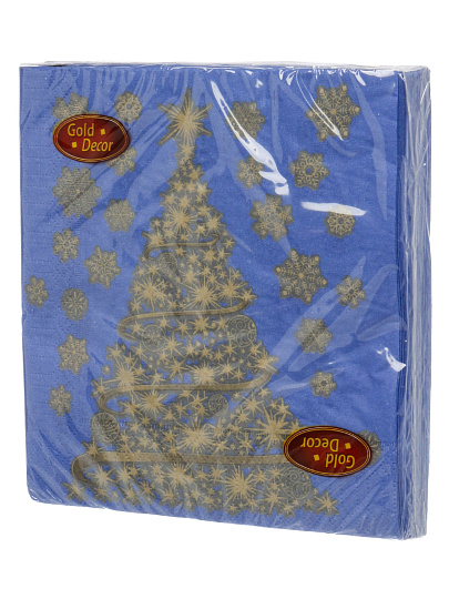 Салфетки бумажные New Line, Gold Decor Золотая ёлка на синем, 20 шт, 3 слоя, 33х33 см