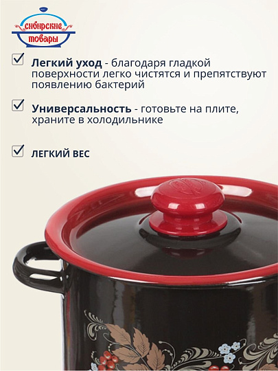 Набор посуды эмалированная сталь, 4 предмета, кастрюли 3.5,5.5 л, Сибирские товары, Рябинка 20, N20L05