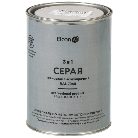 Грунт-эмаль Elcon, 3в1, глянцевая, серая, RAL 7040, 0.8 кг