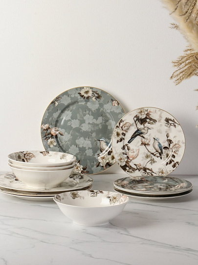 Сервиз столовый фарфор, 12 предметов, на 4 персоны, Lefard, Bohemian birds, 87-348