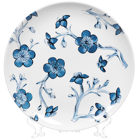 Тарелка десертная, керамика, 27 см, круглая, Синие цветы, Дулевский фарфор, 09982