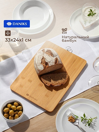 Доска разделочная бамбук, 33х24х1 см, прямоугольная, Daniks, H-1112