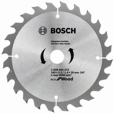 Диск пильный по дереву, Bosch, Eco for wood, 160х20 мм, 24 зуба, 2608644373
