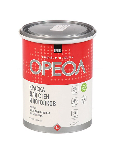 Краска водно-дисперсионная, Ореол, полиакриловая, интерьерная, матовая, белоснежная, 1.3 кг
