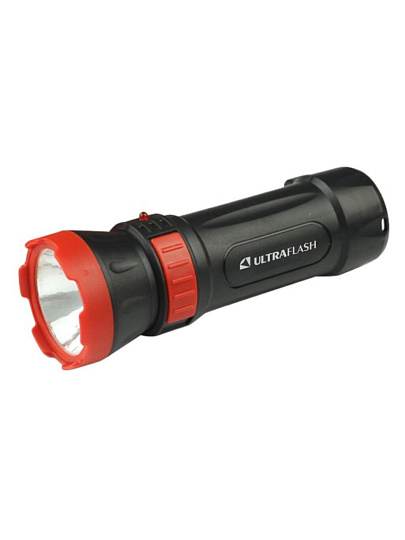 Фонарь ручной, встроенный аккумулятор, Ultraflash, LED3849, зарядка от сети 220 В, пластик, черный, 2 режима, 14931