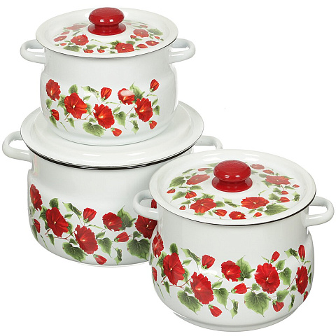 Набор эмалированной посуды Сибирские товары Рамо 11 N11B60 (кастрюля 4+5.5+8 л), 6 предметов