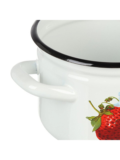 Кастрюля эмалированная сталь, 2 л, крышка сталь, цилиндрическая, Керченский металлургический завод, Клубника садовая, 41704-102/6-У4, белая