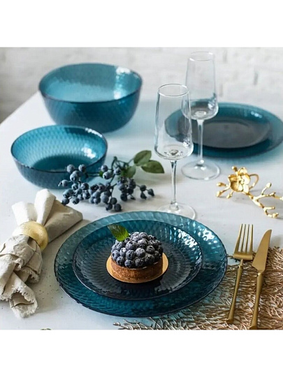 Сервиз столовый стекло, 18 предметов, на 6 персон, Luminarc, Idylle London Topaz, Q4077, синий