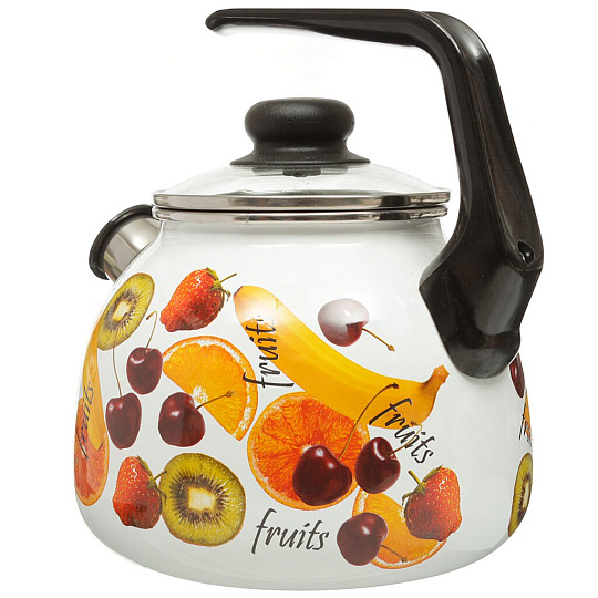 Чайник сталь, эмалированное покрытие, 3 л, со свистком, ручка консольная, Vitross, Fruits, индукция, 1RС12