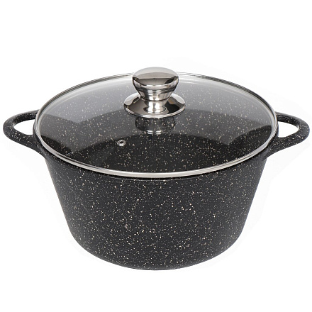 Кастрюля алюминий, антипригарное покрытие, 5 л, крышка стекло, Горница, Гранит волна, к2732аг