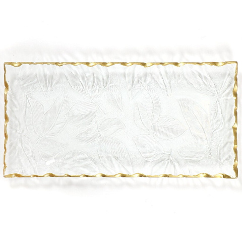 Тарелка декоративная, стекло, 33х16 см, прямоугольная, Золотая кайма, Y4-5024