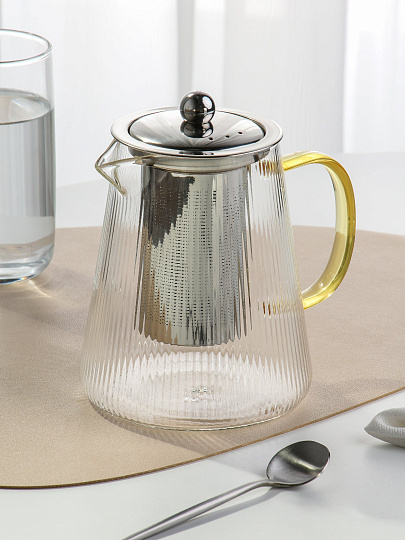 Чайник заварочный стекло, металл, 0.95 л, с ситечком, B050186