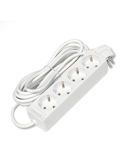 Удлинитель бытовой 4 гнезда, 5 м, ПВС, 3х1 мм², с заземлением, 16 А, 3500 Вт, Domtok, 2397