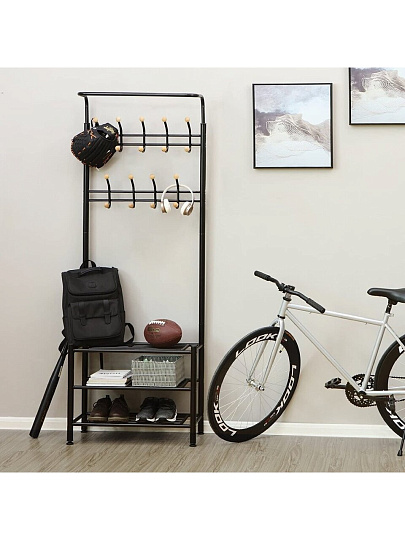 Вешалка в прихожую 68х35х185 см, Songmics, металл, полка для обуви, 40 кг, Лофт, HSR04B, черная