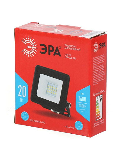 Прожектор светодиодный, Эра, RED LINE LPR-024-020, 20 Вт, 6500 К, IP65, 1600 Лм, уличный, Б0059612