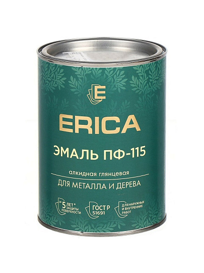 Эмаль Erica, ПФ-115, для внутренних и наружных работ, алкидная, глянцевая, салатовая, 0.8 кг